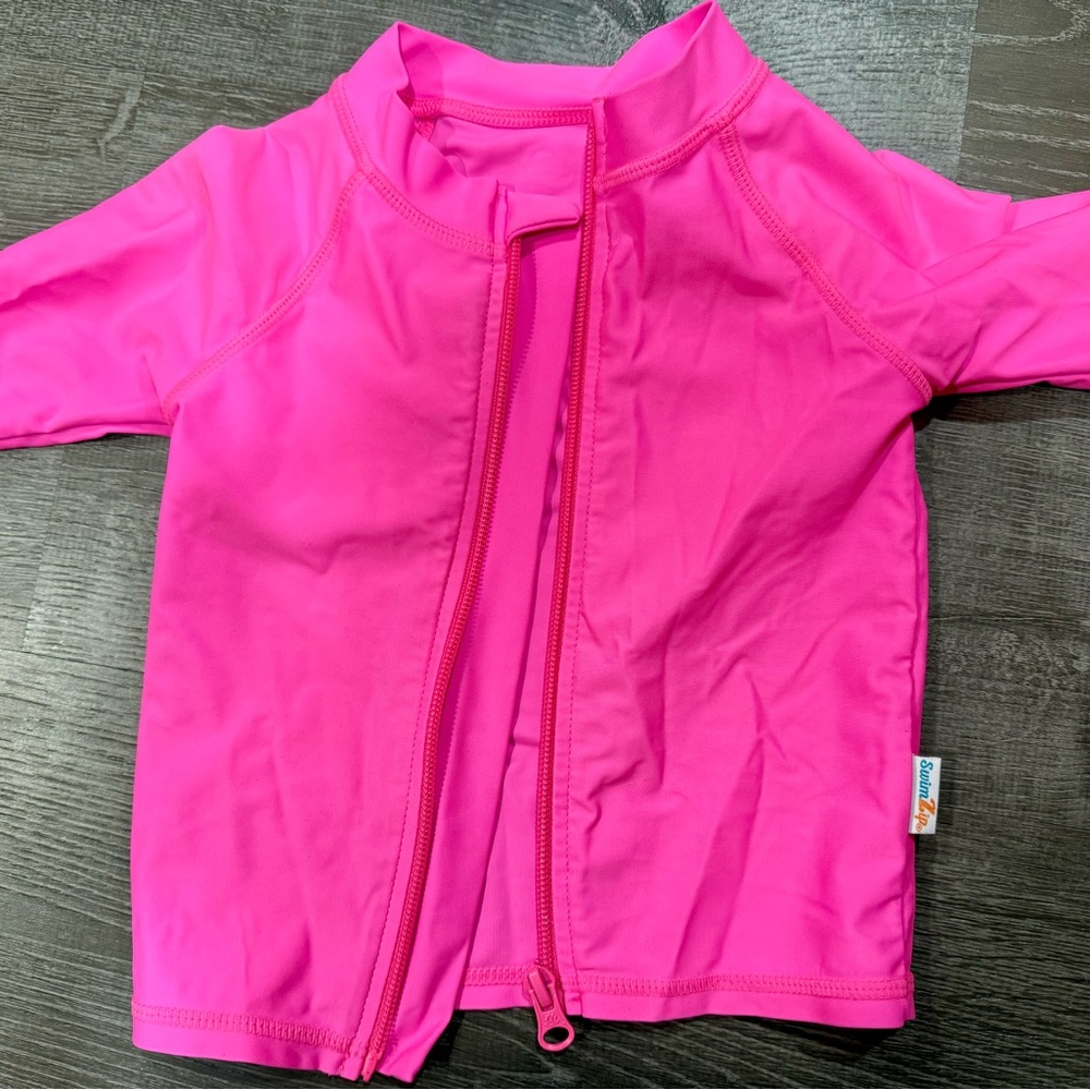 Kids UPF 50+ Long Sleeve Zipper Rash Guard Swim Shirt | "Neon Pink"